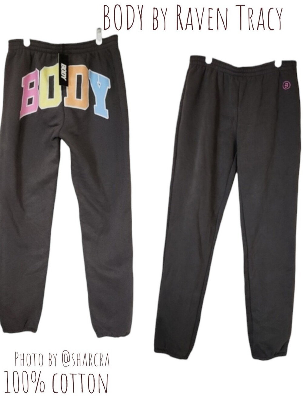 BODY by Raven Tracy Women Back shot Sweatpants grey colorful Bum logo joggers XL
